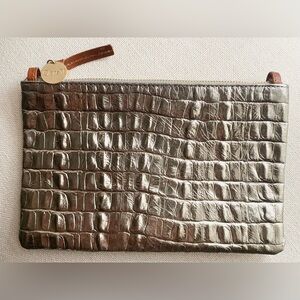 Clare V Silver Crocodile Embossed Pouch